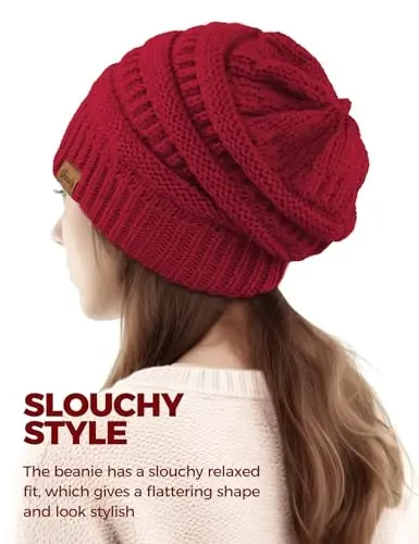 Slouchy Beanies for Women Cable Knit Winter Hats Ladies Gifts Chunky Skull Cap Thick Warm Stocking Caps for Cold Weather - 4