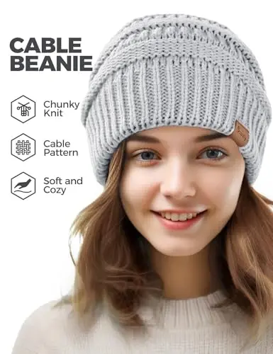 Slouchy Beanies for Women Cable Knit Winter Hats Ladies Gifts Chunky Skull Cap Thick Warm Stocking Caps for Cold Weather - 2