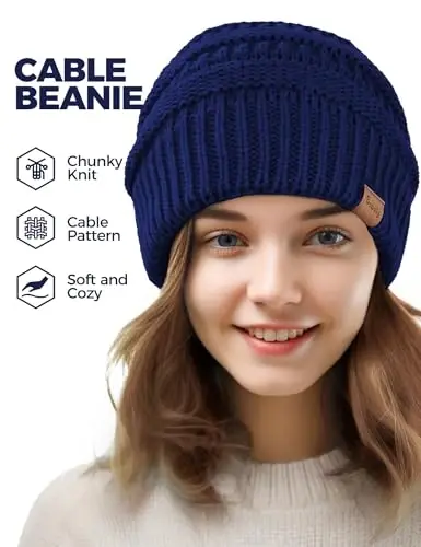 Slouchy Beanies for Women Cable Knit Winter Hats Ladies Gifts Chunky Skull Cap Thick Warm Stocking Caps for Cold Weather - 2