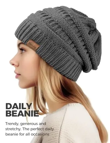 Slouchy Beanies for Women Cable Knit Winter Hats Ladies Gifts Chunky Skull Cap Thick Warm Stocking Caps for Cold Weather - 3