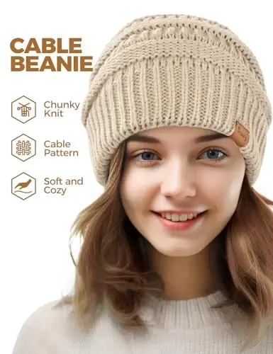 Slouchy Beanies for Women Cable Knit Winter Hats Ladies Gifts Chunky Skull Cap Thick Warm Stocking Caps for Cold Weather - 2