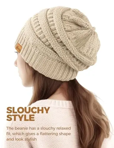 Slouchy Beanies for Women Cable Knit Winter Hats Ladies Gifts Chunky Skull Cap Thick Warm Stocking Caps for Cold Weather - 4