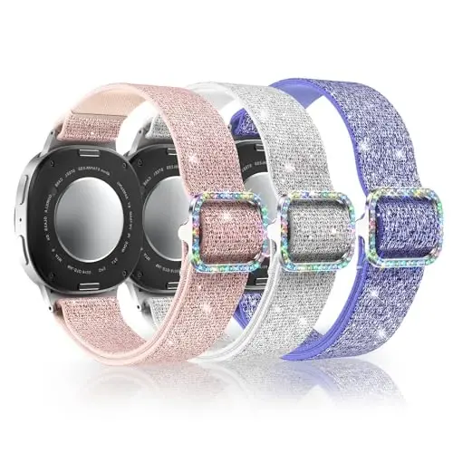 Kadınlar için Samsung Galaxy Saat Kordonları için LETOID, Samsung Galaxy Watch 8/7/6/5/4/FE, Active 2 için Tasarlanmış, Yumuşak, Nefes Alabilir, Ayarlanabilir, Simli Elastik Bileklik 