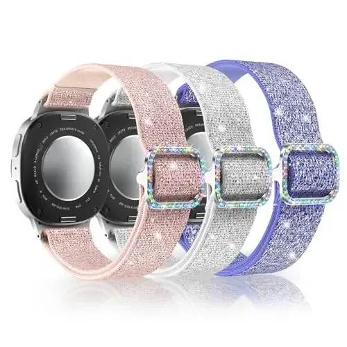 LETOID for Samsung Galaxy Watch Bands for Women, Bling Stretchy Nylon Strap Designed for Samsung Galaxy Watch 8/7/6/5/4/FE, Active 2 – Soft, Breathable, Adjustable, Glitter Elastic Wristband - 1