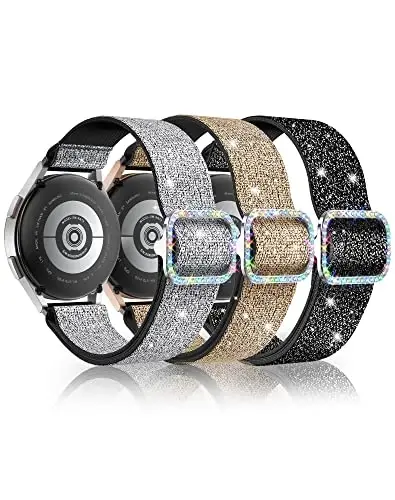 Kadınlar için Samsung Galaxy Watch Bantları için LETOID, Samsung Galaxy Watch 8/7/6/5/4/FE, Active 2 için Tasarlanmış, Esnek, Parlak Naylon Kayış – Yumuşak, Nefes Alabilen, Ayarlanabilir, Simli Elastik Bileklik - 1