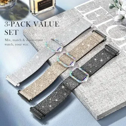 LETOID for Samsung Galaxy Watch Bands for Women, Bling Stretchy Nylon Strap Designed for Samsung Galaxy Watch 8/7/6/5/4/FE, Active 2 – Soft, Breathable, Adjustable, Glitter Elastic Wristband - 2