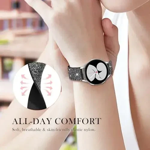 LETOID for Samsung Galaxy Watch Bands for Women, Bling Stretchy Nylon Strap Designed for Samsung Galaxy Watch 8/7/6/5/4/FE, Active 2 – Soft, Breathable, Adjustable, Glitter Elastic Wristband - 5