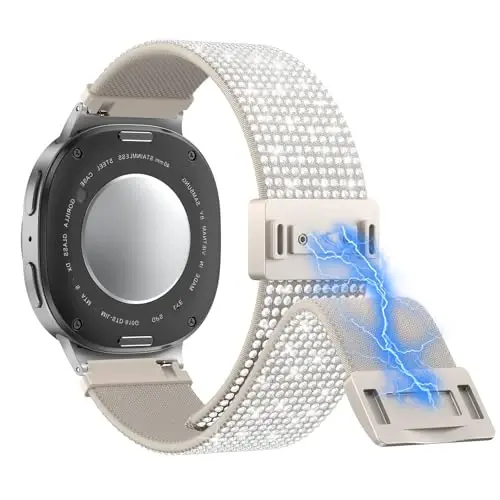 Kadınlar için Samsung Galaxy Watch Bantları için LETOID, Samsung Galaxy Watch 8/7/6/5/4/FE, Active 2 için Tasarlanmış, Yumuşak, Nefes Alabilen, Ayarlanabilir, Parıltılı Elastik Bileklik Bling Esnek Naylon Kayış - 8