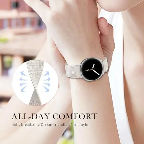 Kadınlar için Samsung Galaxy Watch Bantları için LETOID, Samsung Galaxy Watch 8/7/6/5/4/FE, Active 2 için Tasarlanmış, Yumuşak, Nefes Alabilen, Ayarlanabilir, Parıltılı Elastik Bileklik Bling Esnek Naylon Kayış - 12