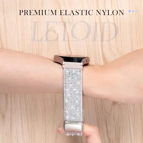 Kadınlar için Samsung Galaxy Watch Bantları için LETOID, Samsung Galaxy Watch 8/7/6/5/4/FE, Active 2 için Tasarlanmış, Yumuşak, Nefes Alabilen, Ayarlanabilir, Parıltılı Elastik Bileklik Bling Esnek Naylon Kayış - 3