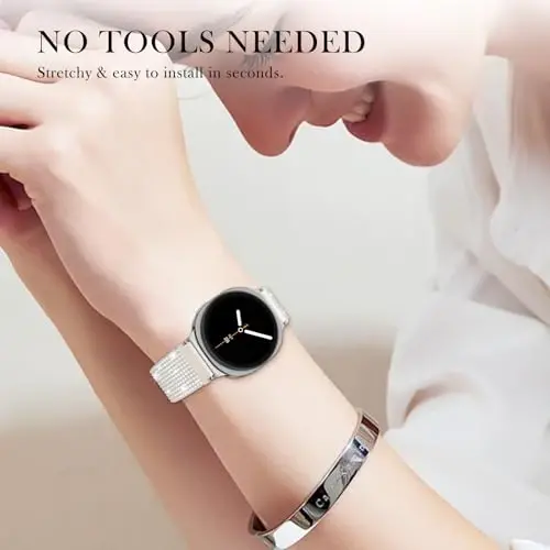 Kadınlar için Samsung Galaxy Watch Bantları için LETOID, Samsung Galaxy Watch 8/7/6/5/4/FE, Active 2 için Tasarlanmış, Yumuşak, Nefes Alabilen, Ayarlanabilir, Parıltılı Elastik Bileklik Bling Esnek Naylon Kayış - 6