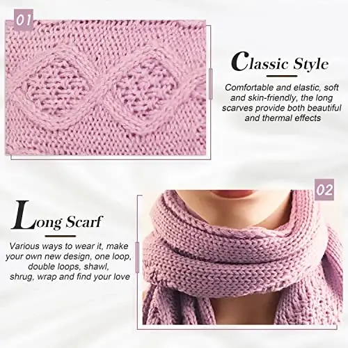 Hat Gloves Scarf Set for Women, Winter Beanie Warm Knit Pom Hat Touch Screen Glove Long Scarf 3pcs Winter Gift Set for Women - 5