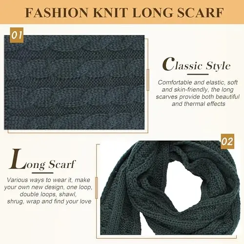 Hat Gloves Scarf Set for Women, Winter Beanie Warm Knit Pom Hat Touch Screen Glove Long Scarf 3pcs Winter Gift Set for Women - 5