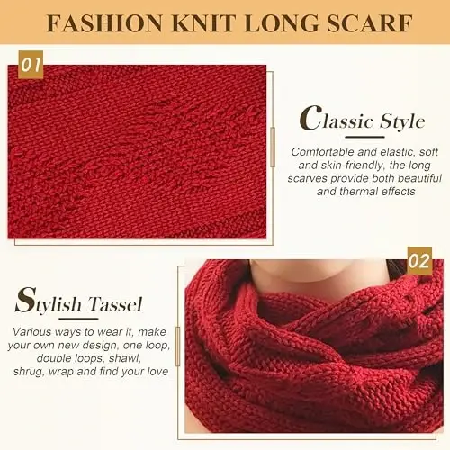 Hat Gloves Scarf Set for Women, Winter Beanie Warm Knit Pom Hat Touch Screen Glove Long Scarf 3pcs Winter Gift Set for Women - 5