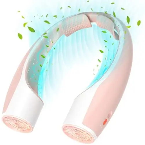 Rohent Neck Fans for Women Rechargeable: High Velocity 4 Speeds Cooling Personal Fan Lightweight USB Rechargeable for Women Girls - Pink 