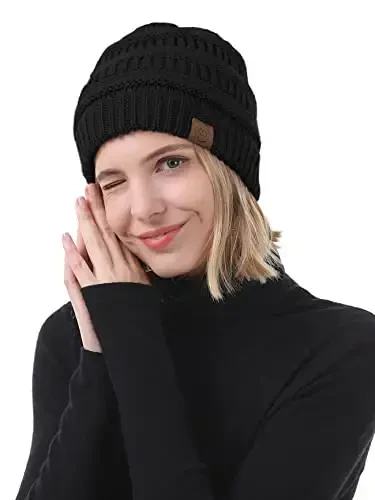 Beanies Women Satin Lined Beanie Winter Hats for Women Silk Lined Slouchy Beanie for Winter Warm Knit Cuffed Beanie Hat - 6