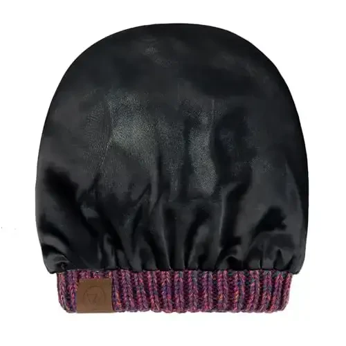 Beanies Women Satin Lined Beanie Winter Hats for Women Silk Lined Slouchy Beanie for Winter Warm Knit Cuffed Beanie Hat - 3