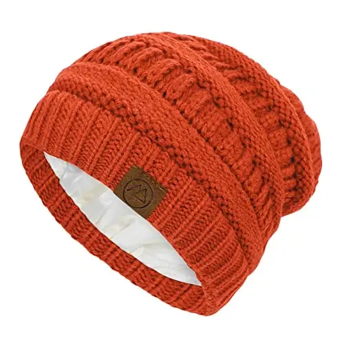 Beanies Women Satin Lined Beanie Winter Hats for Women Silk Lined Slouchy Beanie for Winter Warm Knit Cuffed Beanie Hat - 1