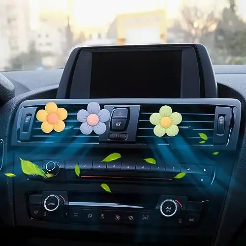 Cute Car Decor Interior Aesthetic Accessories for Women 6pcs Girly Flower Cars Air Freshener Vent Clips for Girls Pink/Purple/Blue/Green/Yellow Boho Scents Decorations Stuff Kawaii Christmas Gifts - 5