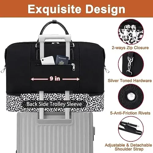 Travel Weekender Bag for Women, Overnight Bag with Shoe Compartment Oversized Travel Duffel Bag Carry On Tote 21