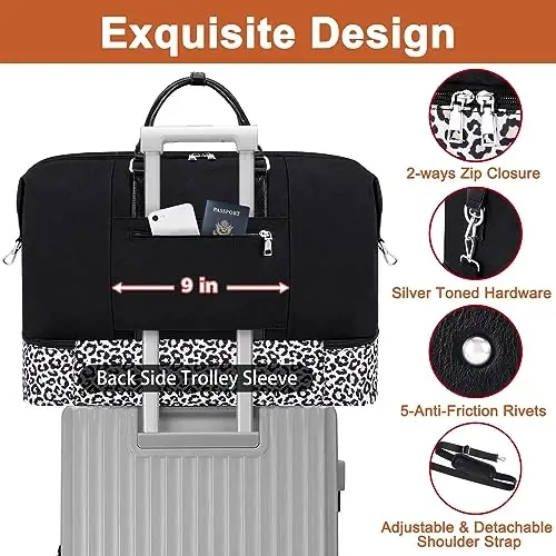 TIBES Travel Weekender Bag for Women, Overnight Bag with Shoe Compartment | 3PCS Large Travel Duffel Bag for Gym, Travel, Hospital, Business Trip, Carry On Tote, Wet & Dry Separation, Water Resistant - 3