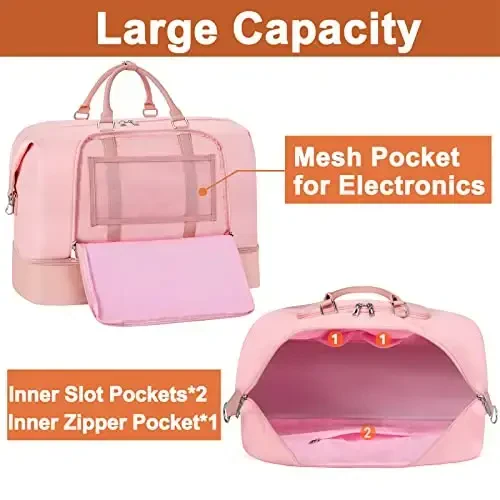 Travel Weekender Bag for Women, Overnight Bag with Shoe Compartment Oversized Travel Duffel Bag Carry On Tote 21