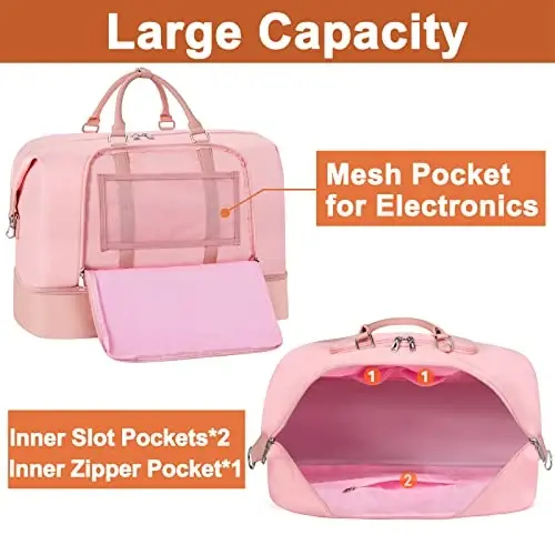 TIBES Travel Weekender Bag for Women, Overnight Bag with Shoe Compartment | 3PCS Large Travel Duffel Bag for Gym, Travel, Hospital, Business Trip, Carry On Tote, Wet & Dry Separation, Water Resistant - 6