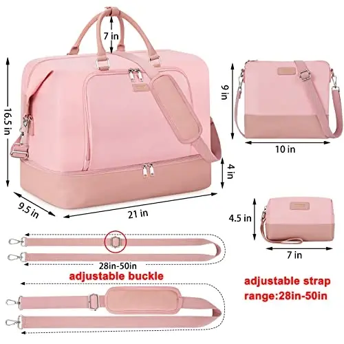 TIBES Travel Weekender Bag for Women, Overnight Bag with Shoe Compartment | 3PCS Large Travel Duffel Bag for Gym, Travel, Hospital, Business Trip, Carry On Tote, Wet & Dry Separation, Water Resistant - 7