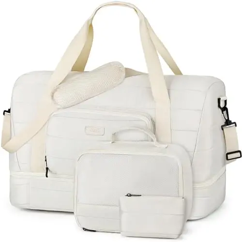 TIBES Travel Weekender Bag for Women, Overnight Bag with Shoe Compartment | 3PCS Large Travel Duffel Bag for Gym, Travel, Hospital, Business Trip, Carry On Tote, Wet & Dry Separation, Water Resistant 