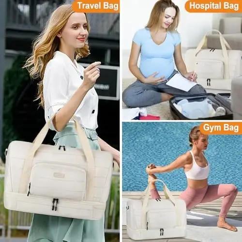 TIBES Travel Weekender Bag for Women, Overnight Bag with Shoe Compartment | 3PCS Large Travel Duffel Bag for Gym, Travel, Hospital, Business Trip, Carry On Tote, Wet & Dry Separation, Water Resistant - 7