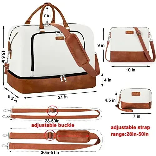 Travel Weekender Bag for Women, Overnight Bag with Shoe Compartment Oversized Travel Duffel Bag Carry On Tote 21