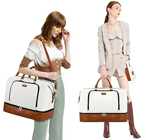 Travel Weekender Bag for Women, Overnight Bag with Shoe Compartment, Oversized Travel Duffel Bag Carry On Tote with Trolley Sleeve 21