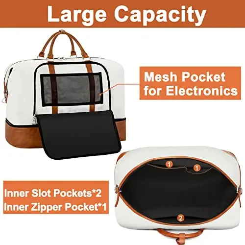 TIBES Travel Weekender Bag for Women, Overnight Bag with Shoe Compartment | 3PCS Large Travel Duffel Bag for Gym, Travel, Hospital, Business Trip, Carry On Tote, Wet & Dry Separation, Water Resistant - 7
