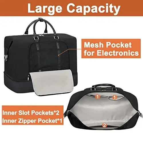 TIBES Travel Weekender Bag for Women, Overnight Bag with Shoe Compartment | 3PCS Large Travel Duffel Bag for Gym, Travel, Hospital, Business Trip, Carry On Tote, Wet & Dry Separation, Water Resistant - 4