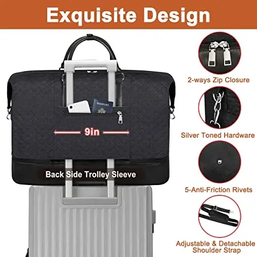 Travel Weekender Bag for Women, Overnight Bag with Shoe Compartment Oversized Travel Duffel Bag Carry On Tote 21