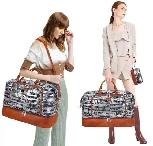 Travel Weekender Bag for Women, Overnight Bag with Shoe Compartment Oversized Travel Duffel Bag Carry On Tote 21