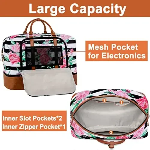 Travel Weekender Bag for Women, Overnight Bag with Shoe Compartment Oversized Travel Duffel Bag Carry On Tote 21