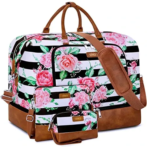 TIBES Travel Weekender Bag for Women, Overnight Bag with Shoe Compartment | 3PCS Large Travel Duffel Bag for Gym, Travel, Hospital, Business Trip, Carry On Tote, Wet & Dry Separation, Water Resistant 