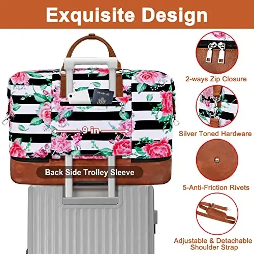 TIBES Travel Weekender Bag for Women, Overnight Bag with Shoe Compartment | 3PCS Large Travel Duffel Bag for Gym, Travel, Hospital, Business Trip, Carry On Tote, Wet & Dry Separation, Water Resistant - 5