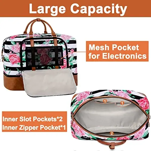 TIBES Travel Weekender Bag for Women, Overnight Bag with Shoe Compartment | 3PCS Large Travel Duffel Bag for Gym, Travel, Hospital, Business Trip, Carry On Tote, Wet & Dry Separation, Water Resistant - 6