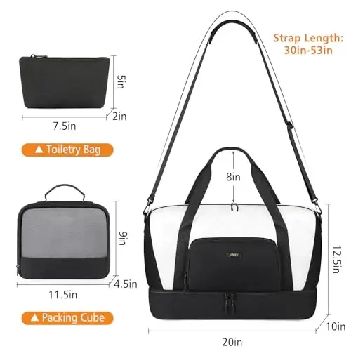 TIBES Travel Weekender Bag for Women, Overnight Bag with Shoe Compartment | 3PCS Large Travel Duffel Bag for Gym, Travel, Hospital, Business Trip, Carry On Tote, Wet & Dry Separation, Water Resistant - 5