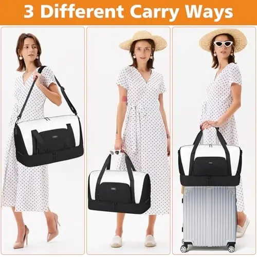 TIBES Travel Weekender Bag for Women, Overnight Bag with Shoe Compartment | 3PCS Large Travel Duffel Bag for Gym, Travel, Hospital, Business Trip, Carry On Tote, Wet & Dry Separation, Water Resistant - 6