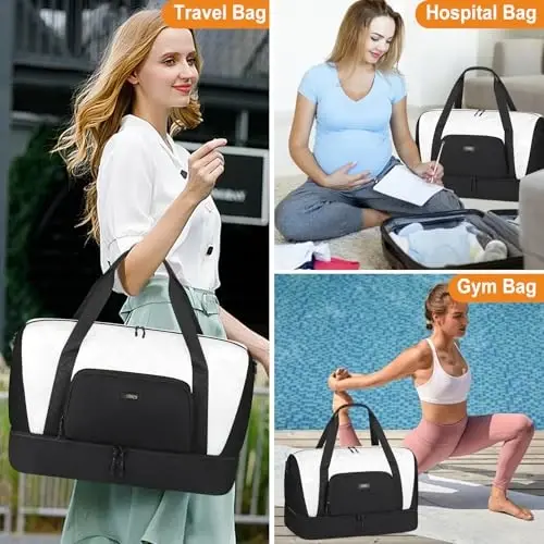 TIBES Travel Weekender Bag for Women, Overnight Bag with Shoe Compartment | 3PCS Large Travel Duffel Bag for Gym, Travel, Hospital, Business Trip, Carry On Tote, Wet & Dry Separation, Water Resistant - 7