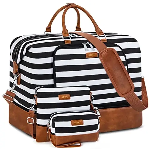 TIBES Travel Weekender Bag for Women, Overnight Bag with Shoe Compartment | 3PCS Large Travel Duffel Bag for Gym, Travel, Hospital, Business Trip, Carry On Tote, Wet & Dry Separation, Water Resistant 