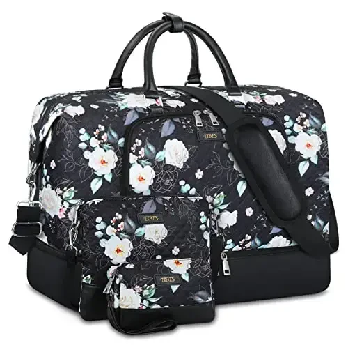Travel Weekender Bag for Women, Overnight Bag with Shoe Compartment Oversized Travel Duffel Bag Carry On Tote 21