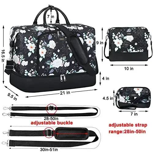 Travel Weekender Bag for Women, Overnight Bag with Shoe Compartment Oversized Travel Duffel Bag Carry On Tote 21