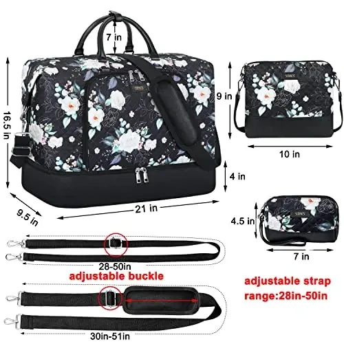 TIBES Travel Weekender Bag for Women, Overnight Bag with Shoe Compartment | 3PCS Large Travel Duffel Bag for Gym, Travel, Hospital, Business Trip, Carry On Tote, Wet & Dry Separation, Water Resistant - 6