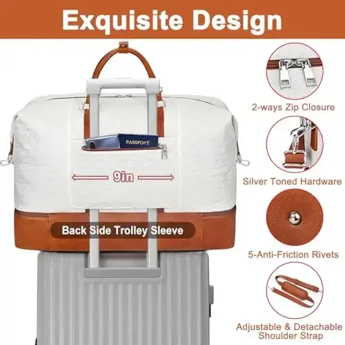 Travel Weekender Bag for Women, Overnight Bag with Shoe Compartment Oversized Travel Duffel Bag Carry On Tote 21