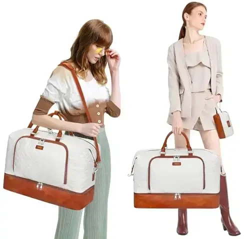 Travel Weekender Bag for Women, Overnight Bag with Shoe Compartment Oversized Travel Duffel Bag Carry On Tote 21