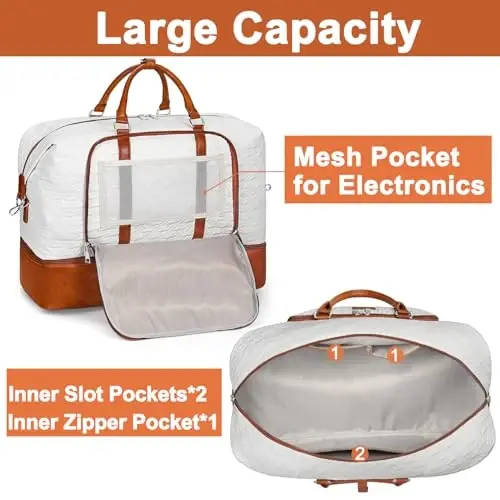 TIBES Travel Weekender Bag for Women, Overnight Bag with Shoe Compartment | 3PCS Large Travel Duffel Bag for Gym, Travel, Hospital, Business Trip, Carry On Tote, Wet & Dry Separation, Water Resistant - 4